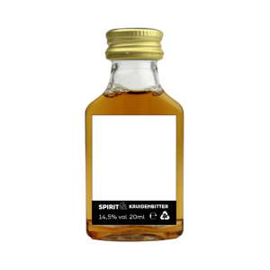 Bruine shotje skruidenbitter met kruidige smaak